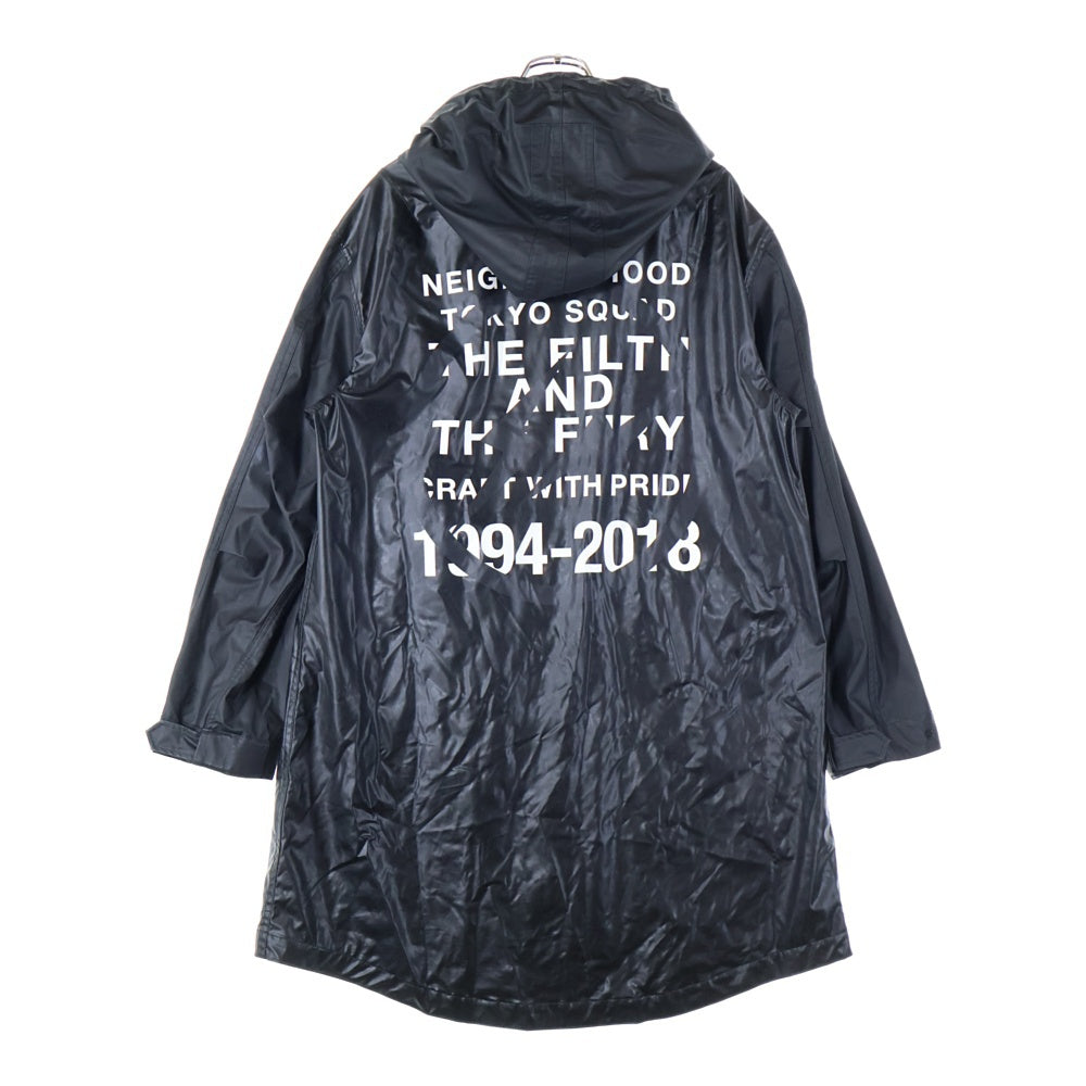 NEIGHBORHOOD(ネイバーフッド) ×FRAGMENT DESIGN フラグメントデザイン ロゴプリント フーデッドジャケット ロングコート ブラック 181TSFRN-JKM01S