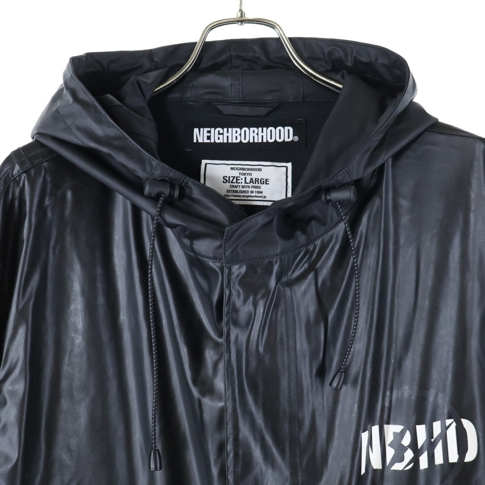 NEIGHBORHOOD(ネイバーフッド) ×FRAGMENT DESIGN フラグメントデザイン ロゴプリント フーデッドジャケット ロングコート ブラック 181TSFRN-JKM01S
