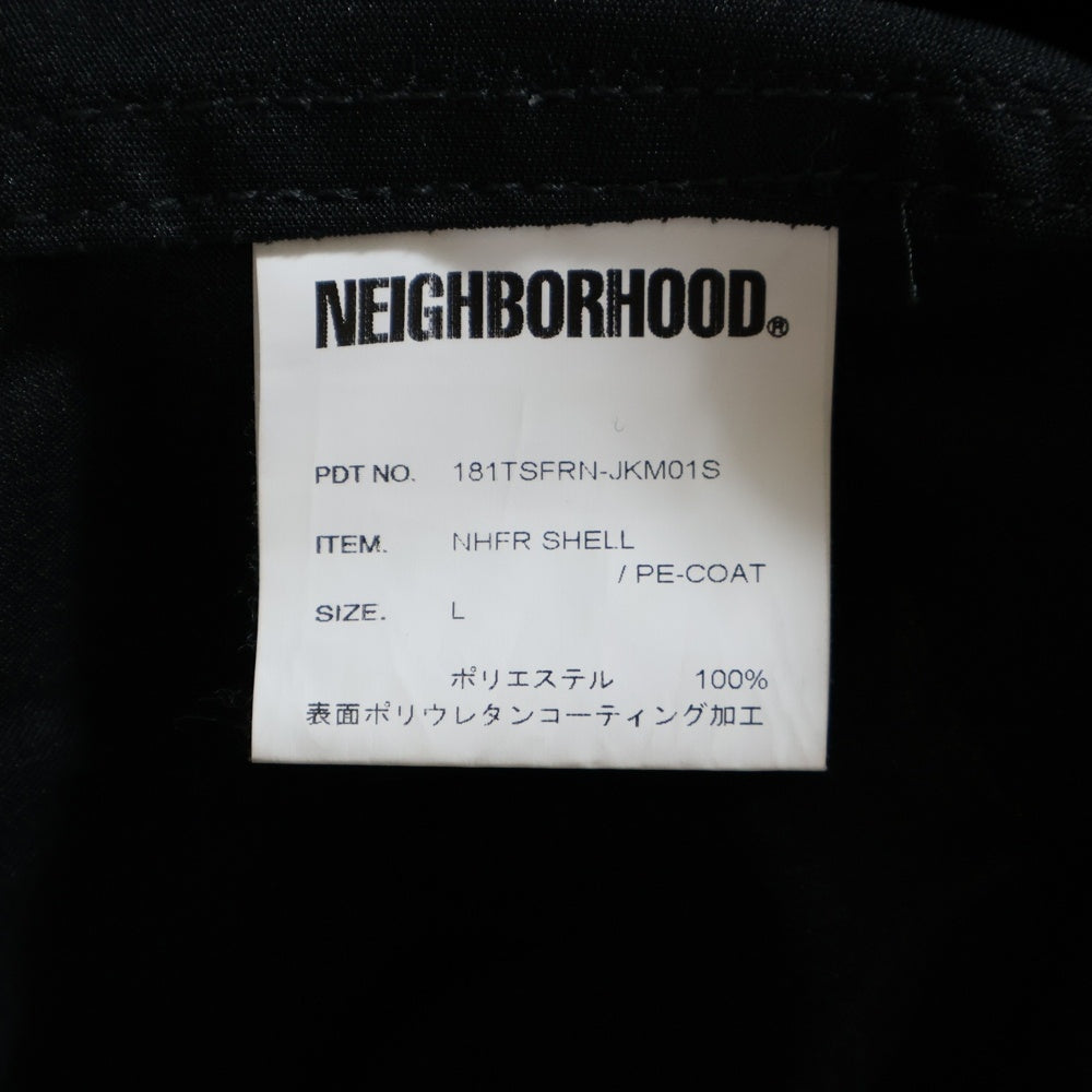 NEIGHBORHOOD(ネイバーフッド) ×FRAGMENT DESIGN フラグメントデザイン ロゴプリント フーデッドジャケット ロングコート ブラック 181TSFRN-JKM01S