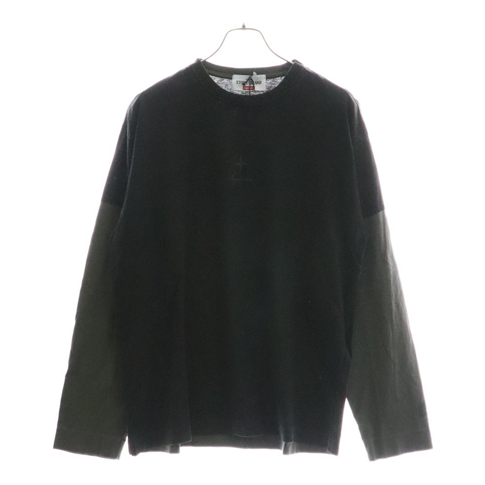 SUPREME(シュプリーム) 23AW ×STONE ISLAND L/S TEE ストーンアイランド フロントロゴデザイン クルーネック カットソー 長袖Tシャツ ブラック 7925201S6