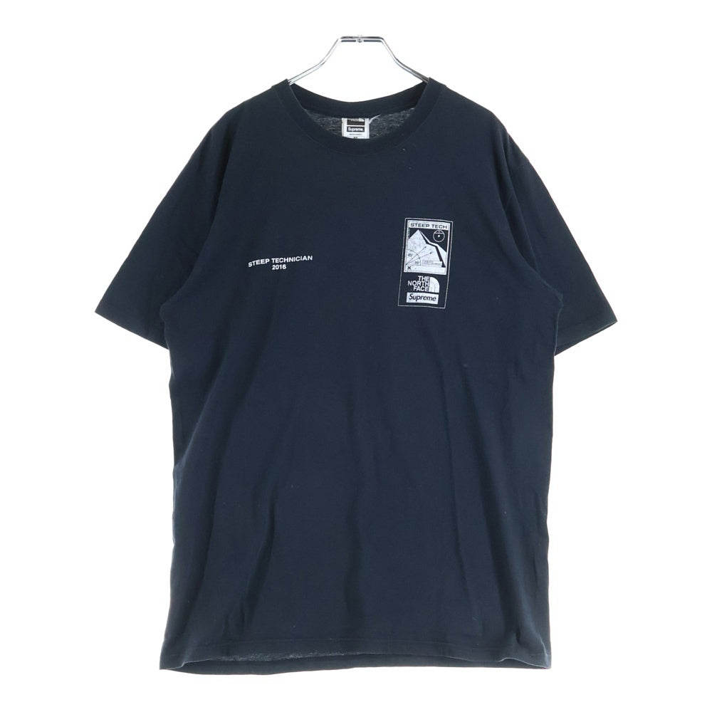 SUPREME(シュプリーム) 16SS ×THE NORTH FACE Steep Tech Tee Shirt ザノースフェイス スティープテック 両面プリントTシャツ 半袖クルーネックカットソー ブラック NT01604I