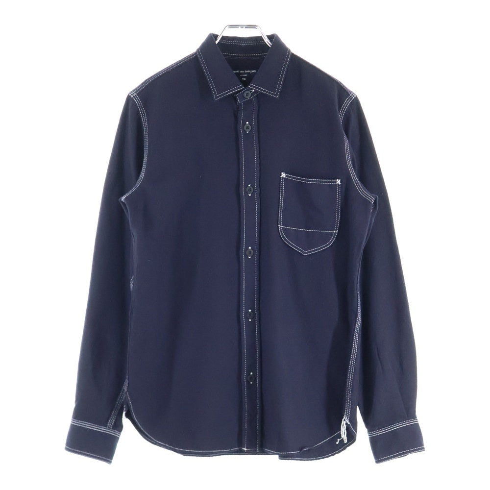COMME des GARCONS HOMME(コムデギャルソンオム) 13AW AD2013 ステッチデザイン ウール 長袖シャツ ネイビー HL-B043