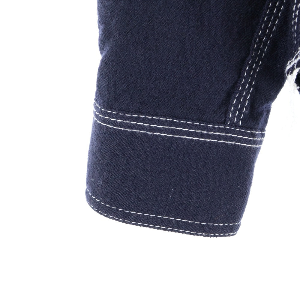 COMME des GARCONS HOMME(コムデギャルソンオム) 13AW AD2013 ステッチデザイン ウール 長袖シャツ ネイビー HL-B043