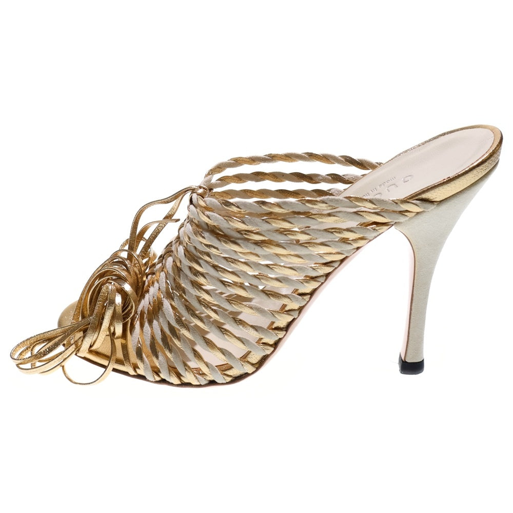 GUCCI(グッチ) スウェード切り替え レースアップ レザーサンダル バレエシューズ レディース ゴールド/ホワイト