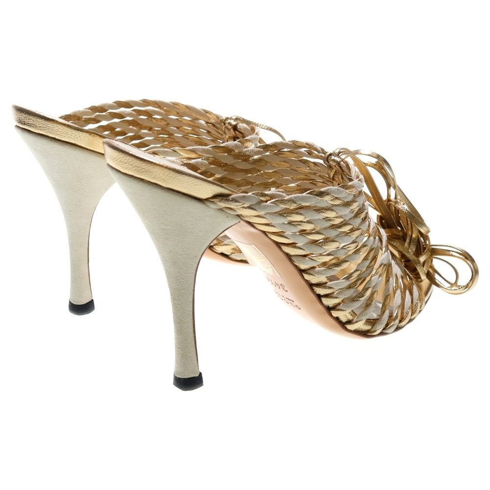 GUCCI(グッチ) スウェード切り替え レースアップ レザーサンダル バレエシューズ レディース ゴールド/ホワイト