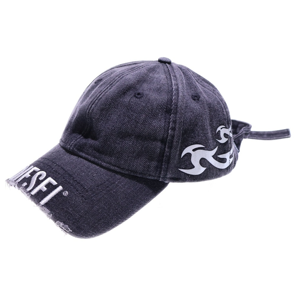 DIESEL(ディーゼル) ダメージ加工 ファイアーパターン デニムベースボールキャップ 帽子 ブラック