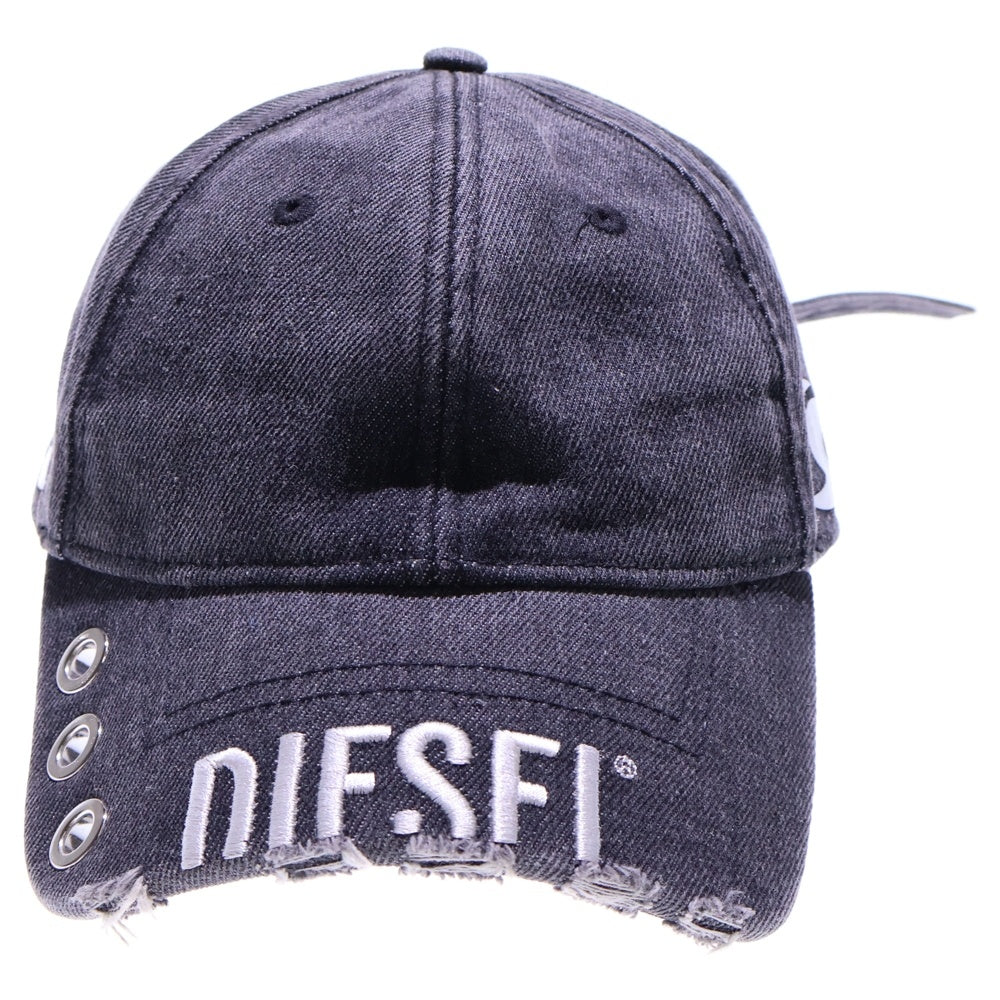 DIESEL(ディーゼル) ダメージ加工 ファイアーパターン デニムベースボールキャップ 帽子 ブラック
