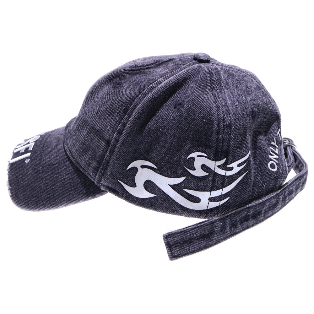 DIESEL(ディーゼル) ダメージ加工 ファイアーパターン デニムベースボールキャップ 帽子 ブラック