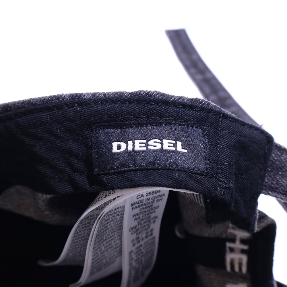 DIESEL(ディーゼル) ダメージ加工 ファイアーパターン デニムベースボールキャップ 帽子 ブラック