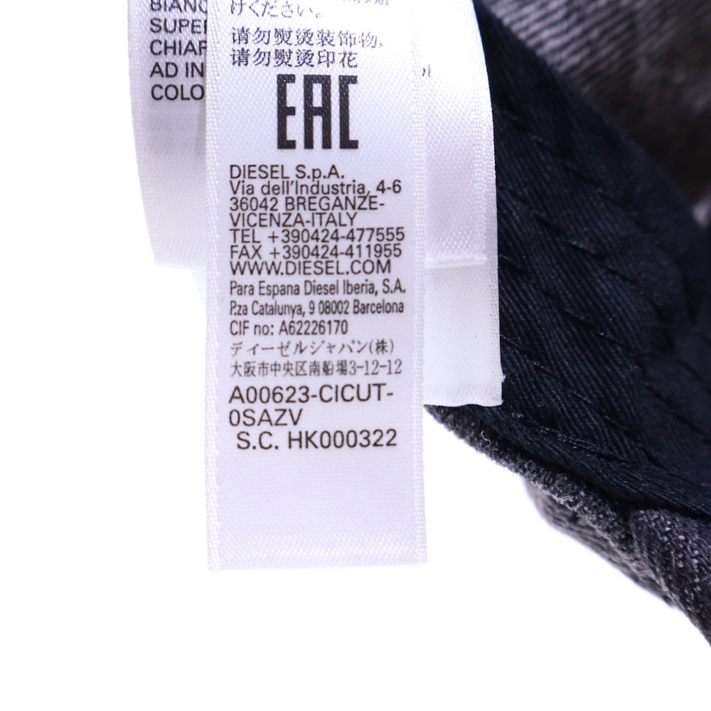 DIESEL(ディーゼル) ダメージ加工 ファイアーパターン デニムベースボールキャップ 帽子 ブラック