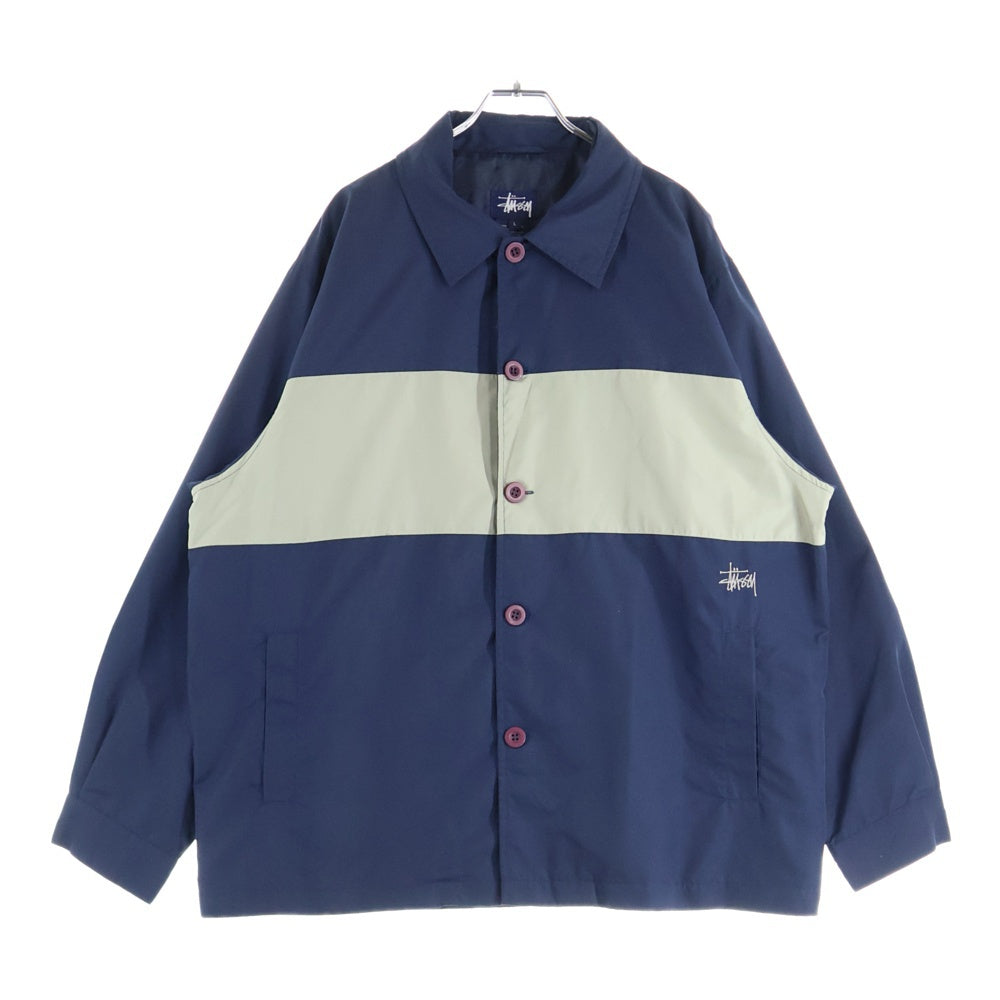 STUSSY(ステューシー) 90S VINTAGE ヴィンテージ NYLON JACKET エンブロイダリーロゴデザイン 開襟 長袖シャツ ネイビー