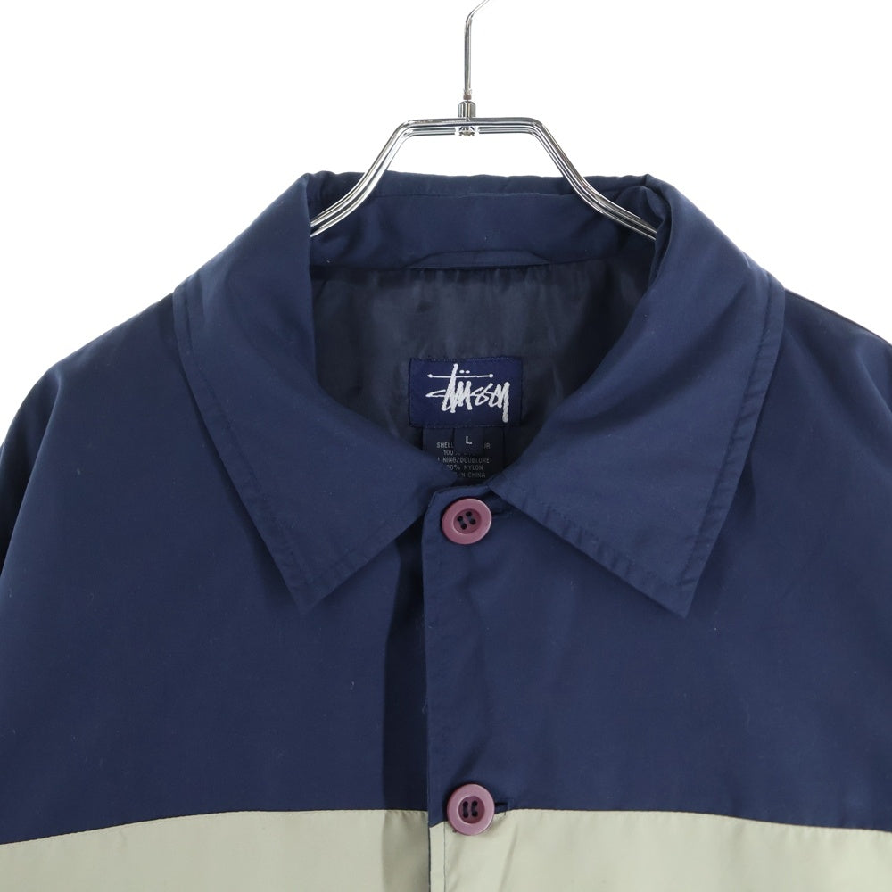 STUSSY(ステューシー) 90S VINTAGE ヴィンテージ NYLON JACKET エンブロイダリーロゴデザイン 開襟 長袖シャツ ネイビー