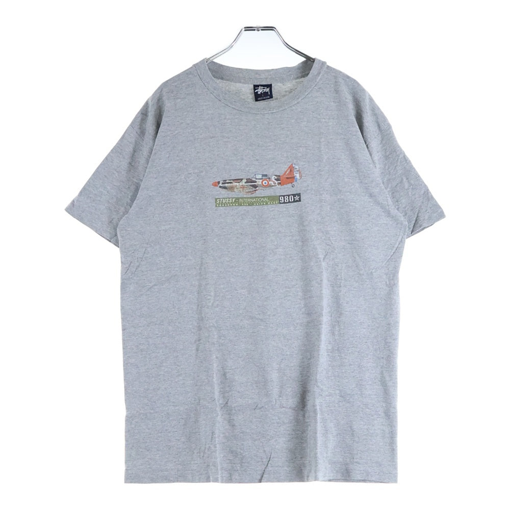 STUSSY(ステューシー) 90S VINTAGE ヴィンテージ 飛行機フロントプリント クルーネック カットソー 半袖Tシャツ グレー