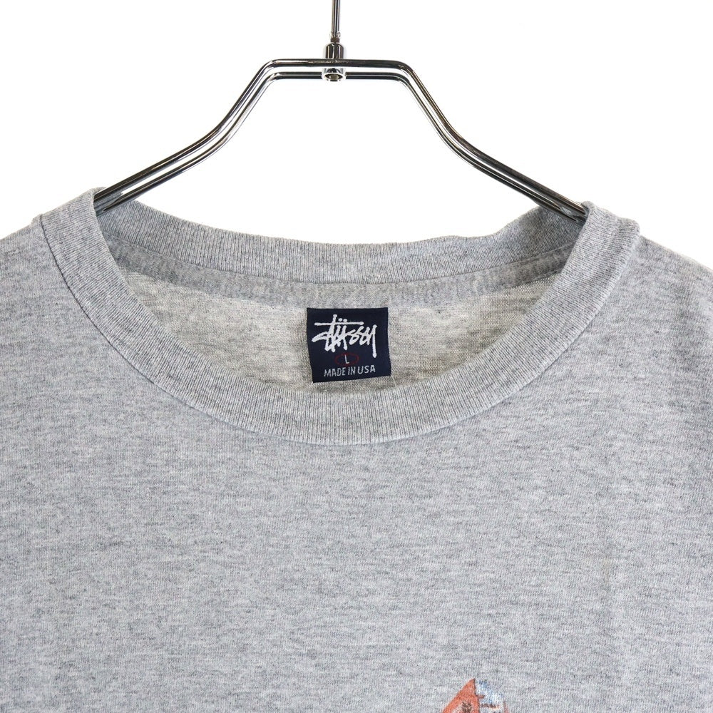STUSSY(ステューシー) 90S VINTAGE ヴィンテージ 飛行機フロントプリント クルーネック カットソー 半袖Tシャツ グレー