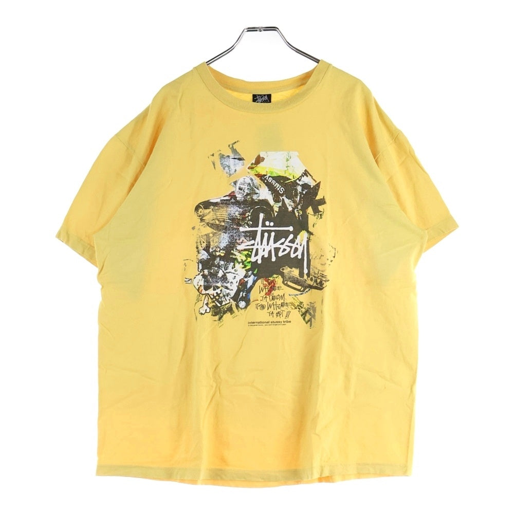 STUSSY(ステューシー) フロントロゴデザインプリント クルーネック カットソー 半袖Tシャツ イエロー