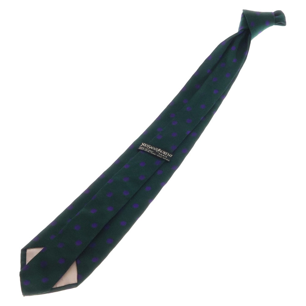 YVES SAINT LAURENT(イヴサンローラン) ドット柄 シルク ネクタイ グリーン/パープル