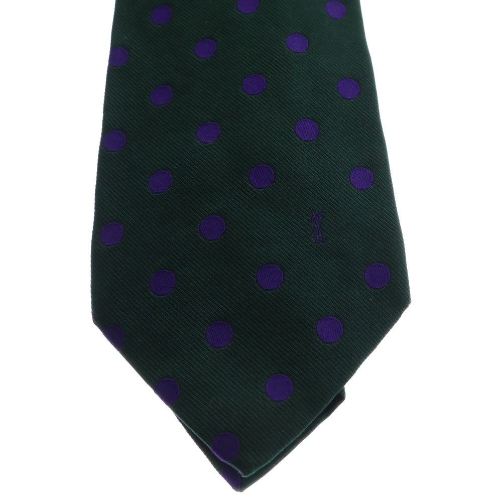 YVES SAINT LAURENT(イヴサンローラン) ドット柄 シルク ネクタイ グリーン/パープル