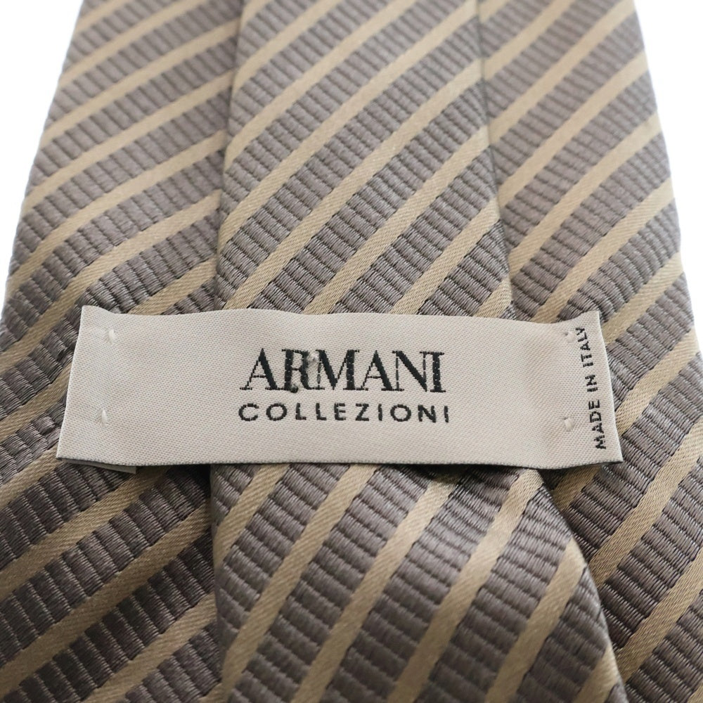 ARMANI COLLEZIONI(アルマーニ コレツィオーニ) イタリア製 シルク バイアスストライプ ネクタイ ベージュ/グレー