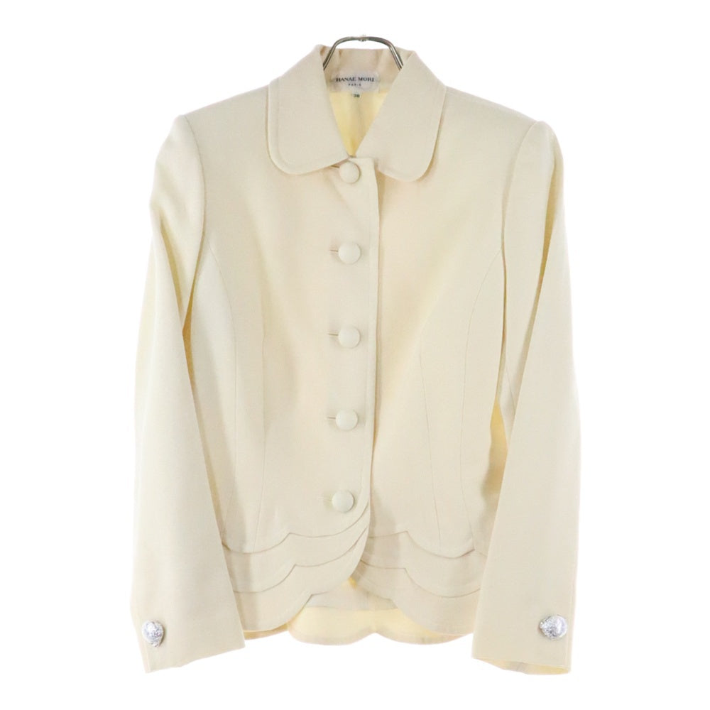 HANAE MORI(ハナエモリ) ラウンドカラー ボタンフライ ウールジャケット 2タックタイトスカート セットアップ レディース アイボリー