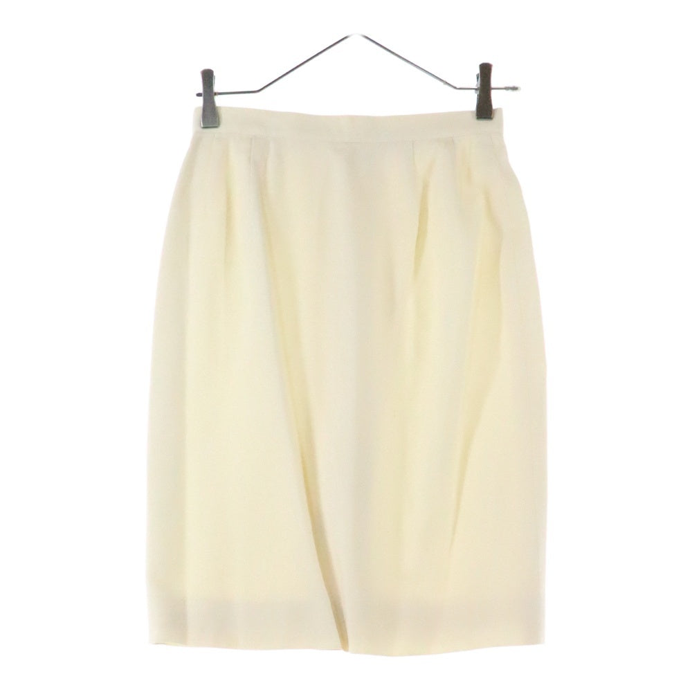 HANAE MORI(ハナエモリ) ラウンドカラー ボタンフライ ウールジャケット 2タックタイトスカート セットアップ レディース アイボリー