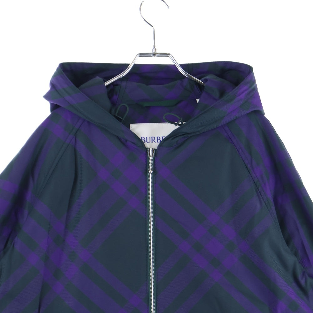 BURBERRY(バーバリー) チェックパターン ナイロン フーデッド ジップアップジャケット パーカー パープル 8079011