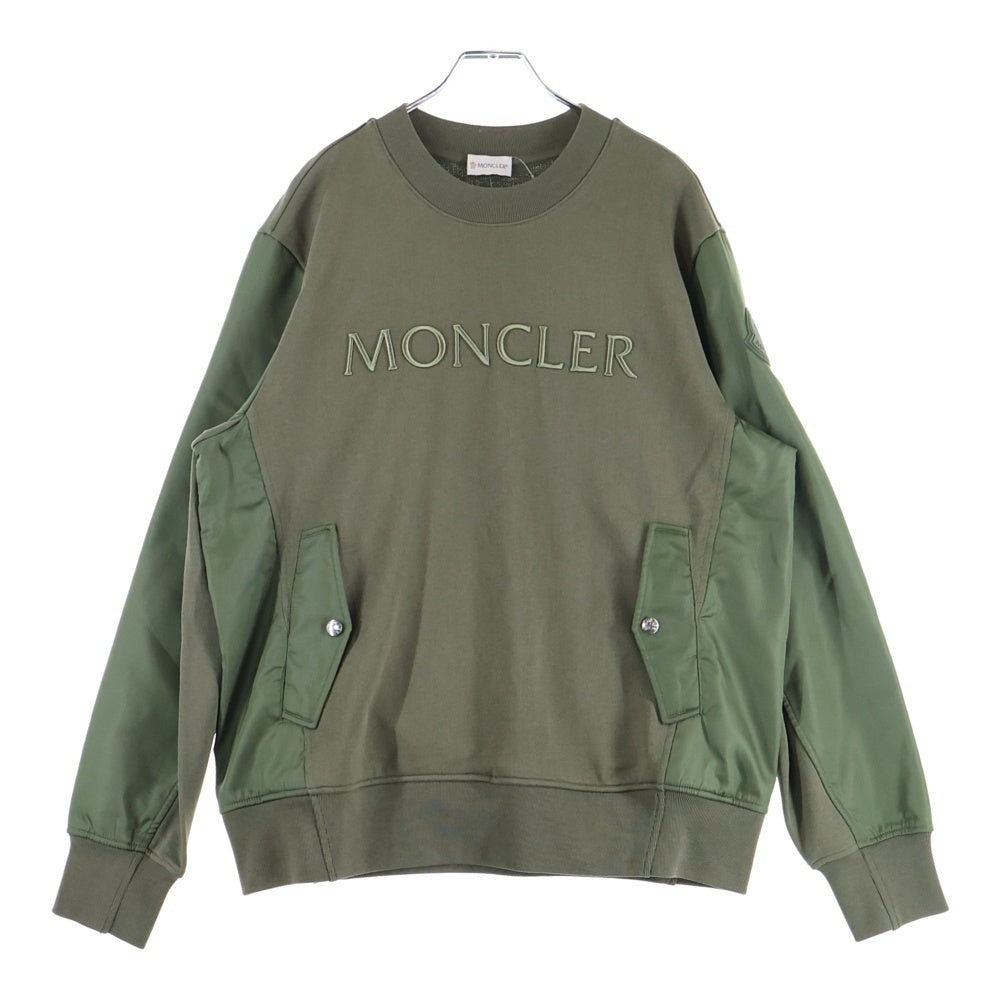 MONCLER(モンクレール) 22SS ロゴエンブロイダリー ナイロン ドッキング クルーネックスウェットトレーナー カーキ H10918G00039