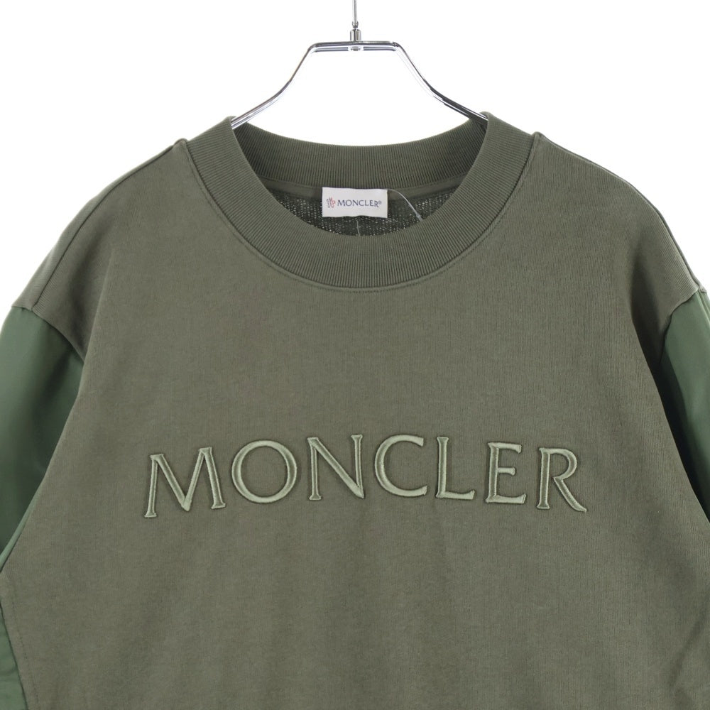 MONCLER(モンクレール) 22SS ロゴエンブロイダリー ナイロン ドッキング クルーネックスウェットトレーナー カーキ H10918G00039