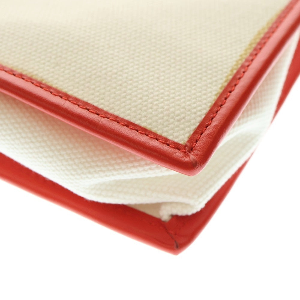 DIESEL(ディーゼル) Dロゴデザイン キャンバス生地 カードケース付き ハンドバッグ ショルダーバッグ ホワイト/レッド