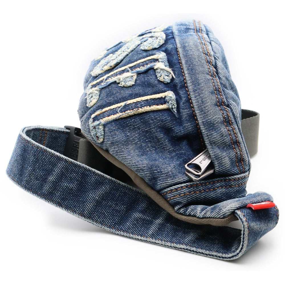 DIESEL(ディーゼル) ロゴデザイン ダメージ加工 デニムボディーバック インディゴ X09766