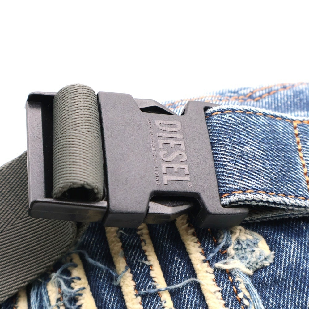 DIESEL(ディーゼル) ロゴデザイン ダメージ加工 デニムボディーバック インディゴ X09766