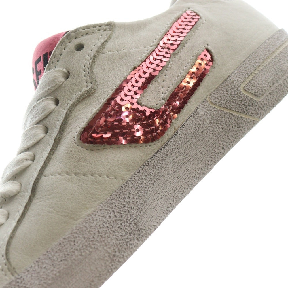 DIESEL(ディーゼル) MIXマテリアル Dロゴデザイン エイジング加工 レースアップ ローカットスニーカー レディース ホワイト/ピンク US5.5/24cm