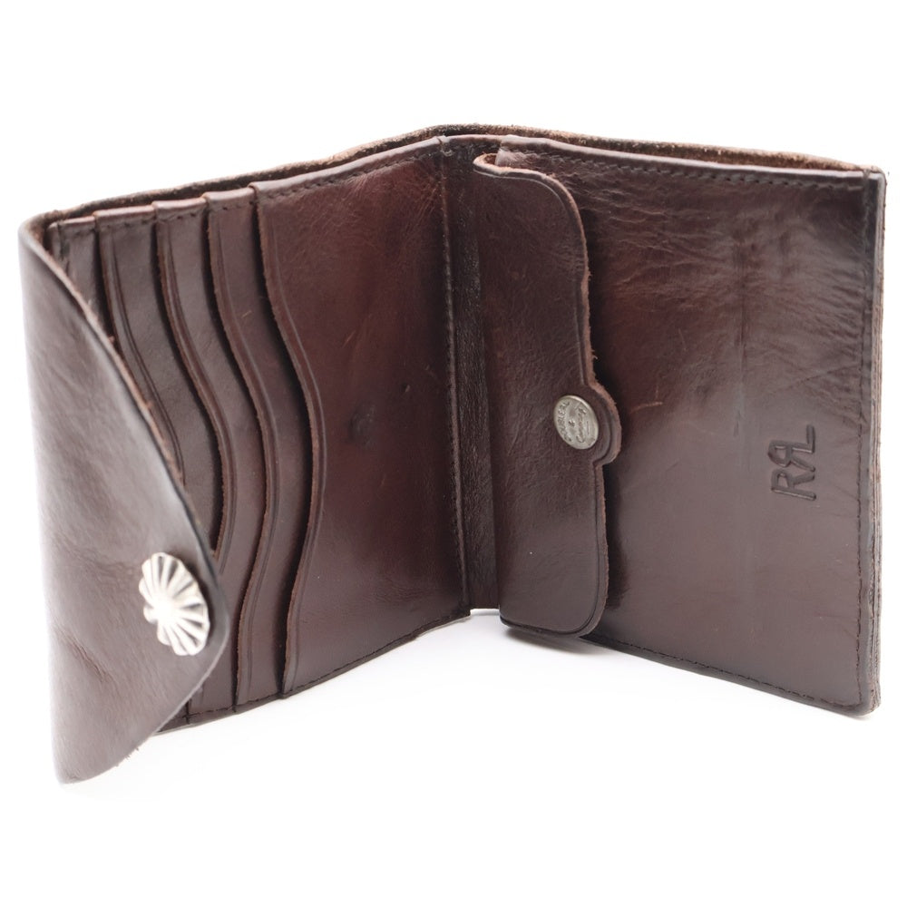 RRL(ダブルアールエル) コンチョ付き レザーコンパクトウォレット 二つ折り財布 ブラウン