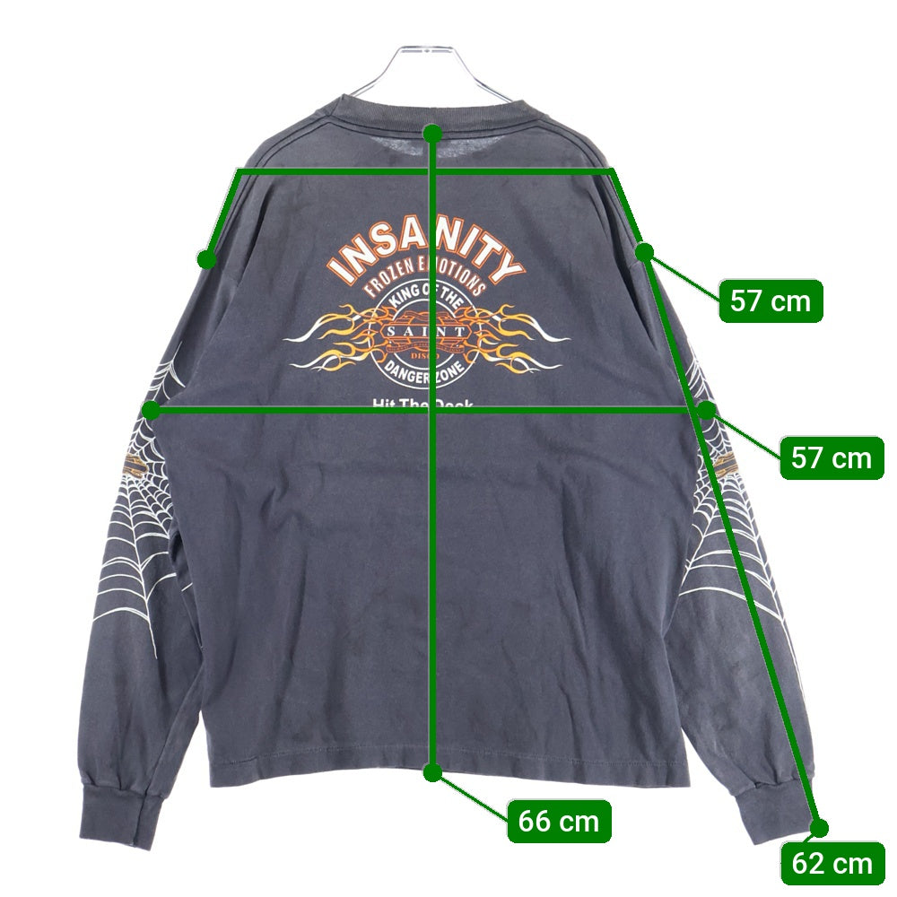 SAINT MICHAEL(セントマイケル) 25SS TEFRON DISCO INSANITY ML LS TEE ロゴプリントTシャツ 長袖カットソー チャコールグレー SM-HR8-0000-C41