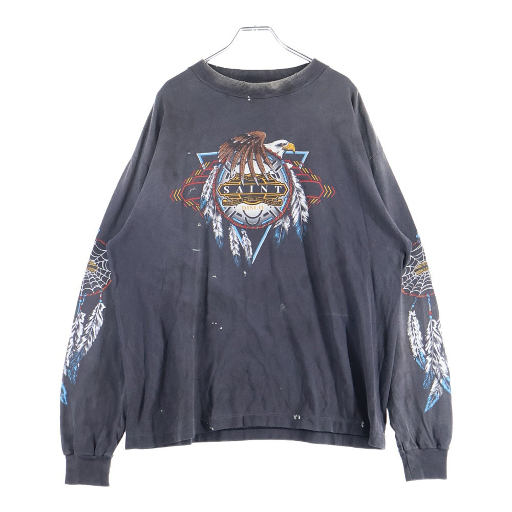 SAINT MICHAEL(セントマイケル) 25SS TEFRON DISCO ML LS TEE ロゴプリントTシャツ 長袖カットソー チャコールグレー SH-HR8-0000-C40