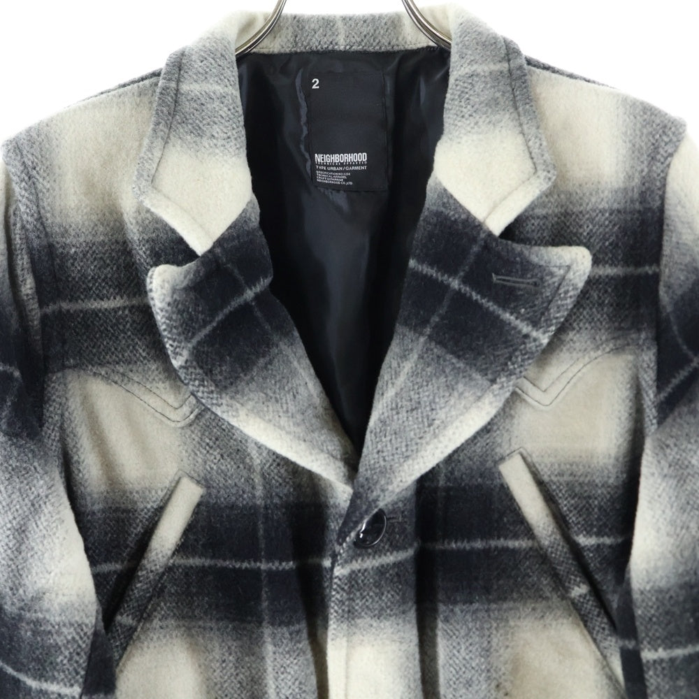 NEIGHBORHOOD(ネイバーフッド) チェック柄 ウール シングルコート ジャケット マルチポケット ブラック/ホワイト ARNH-JK-03