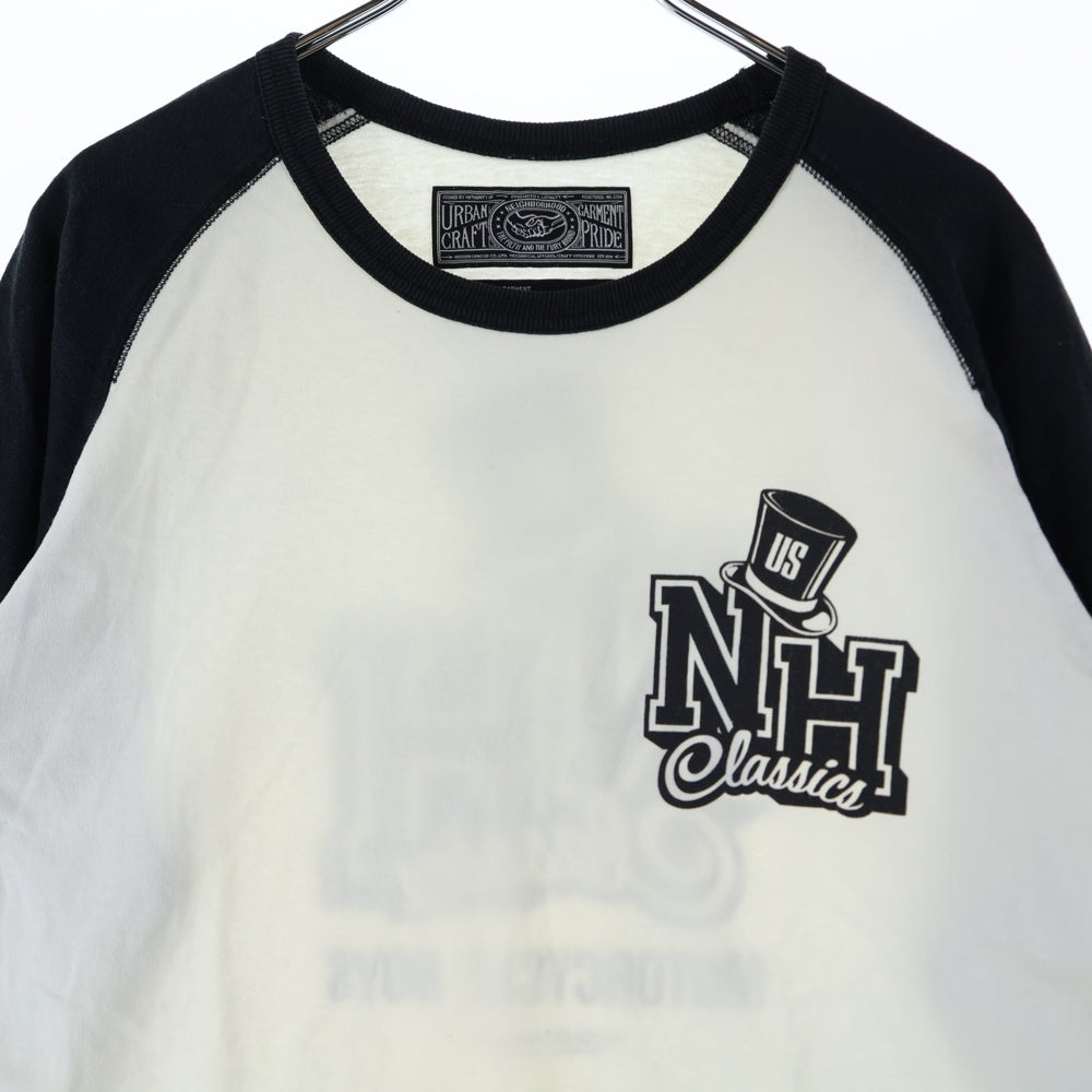 NEIGHBORHOOD(ネイバーフッド) 両面ロゴプリント ラグラン ベースボール 長袖Tシャツ カットソー ブラック/ホワイト