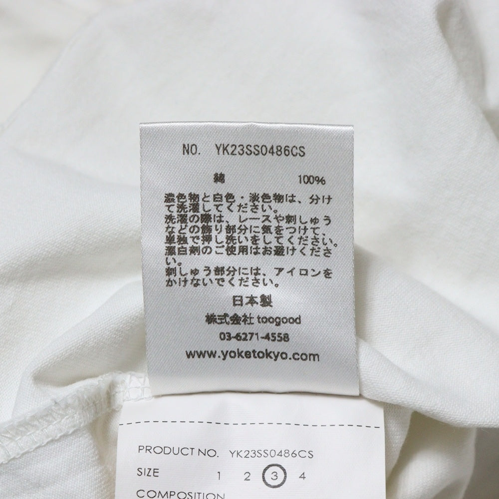 YOKE(ヨーク) 23SS EMBROIDERED T-SHIRT センター エンブロイダリー クルーネック 半袖Tシャツ カットソー ホワイト YK23SS0486CS