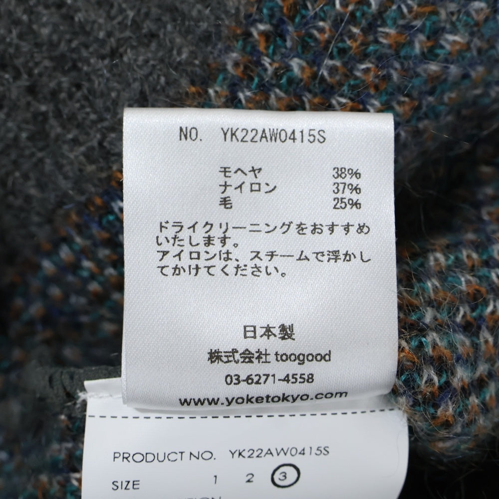 YOKE(ヨーク) 22AW STILL JACQUARD CREWNEC モヘア混 クルーネック ジャガード ニットセーター グレー YK22AW041SS