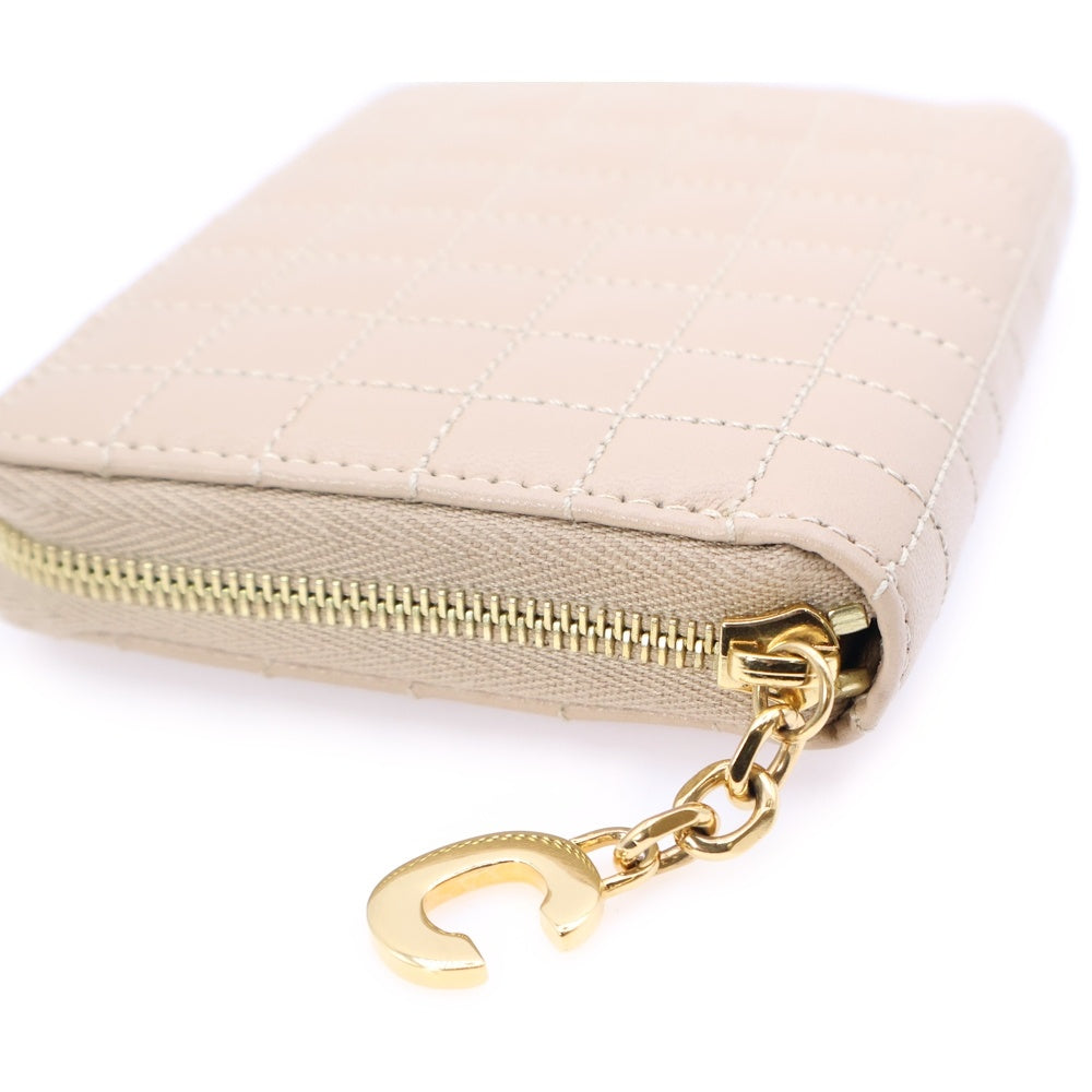 CELINE(セリーヌ) キルティング ゴールドCチャーム レザー コンパクトウォレット 財布 ベージュ S-IE-4188