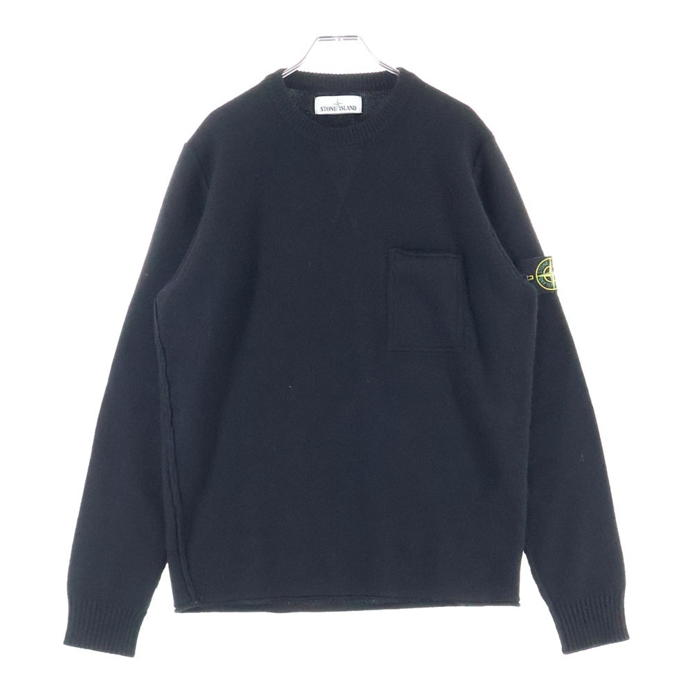STONE ISLAND(ストーンアイランド) 16AW カシミヤ混 ポケット付 長袖クルーネック ウールニットセーター ブラック 6515553D9
