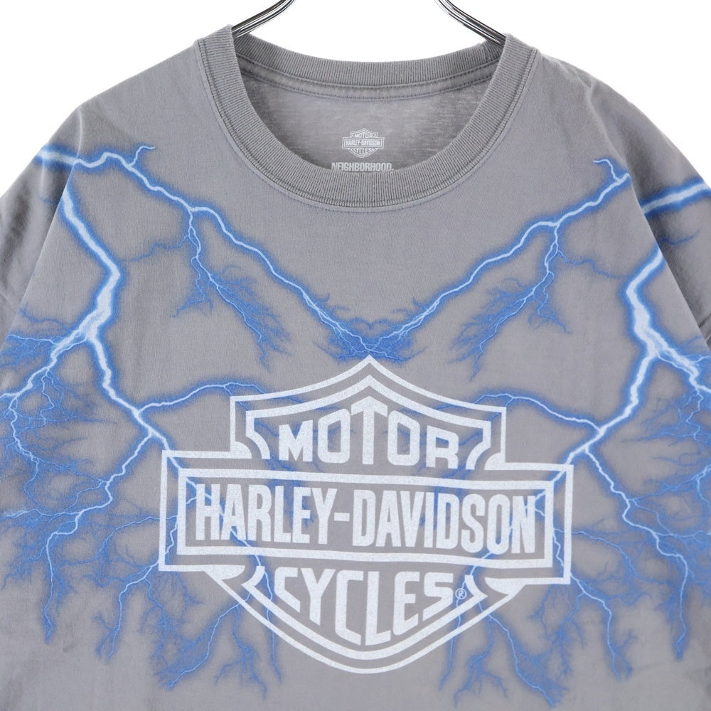 NEIGHBORHOOD(ネイバーフッド) 22AW xHARLEY-DAVIDSON ハーレー ダビッドソン スパーク プリント クルーネック 半袖Tシャツ カットソー グレー 222PC05N-CS02