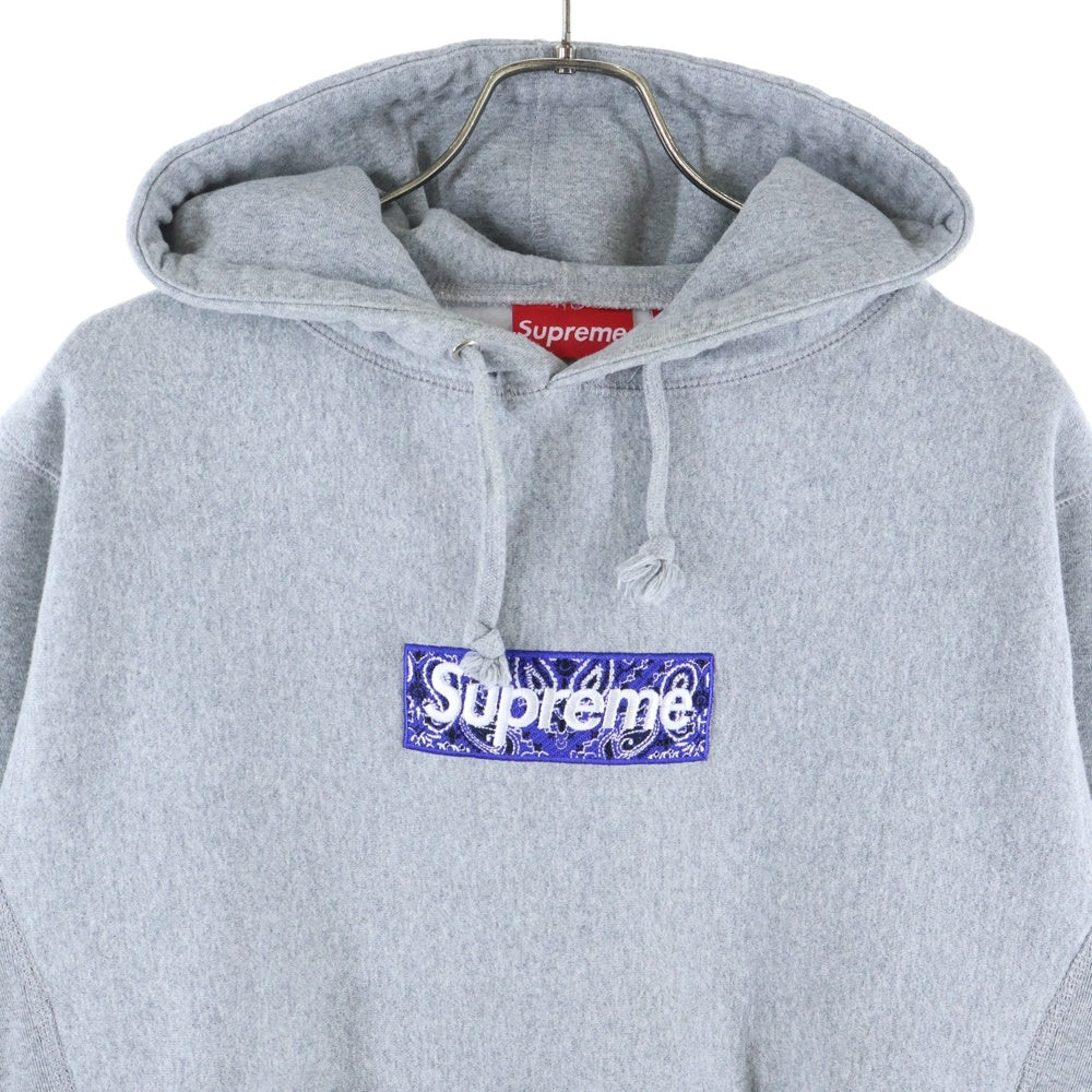 SUPREME(シュプリーム) 19AW Bandana Box Logo Hooded Sweatshirt バンダナ ボックスロゴ プルオーバー スウェット パーカー グレー/ブルー
