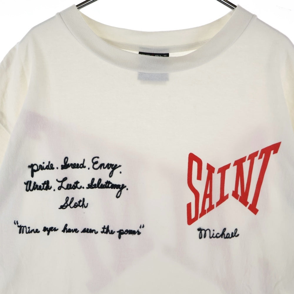 SAINT MICHAEL(セントマイケル) 21SS S/S TEE LOGO EMB ロゴプリント クルーネック 半袖Tシャツ カットソー ホワイト SM-S21-0000-007