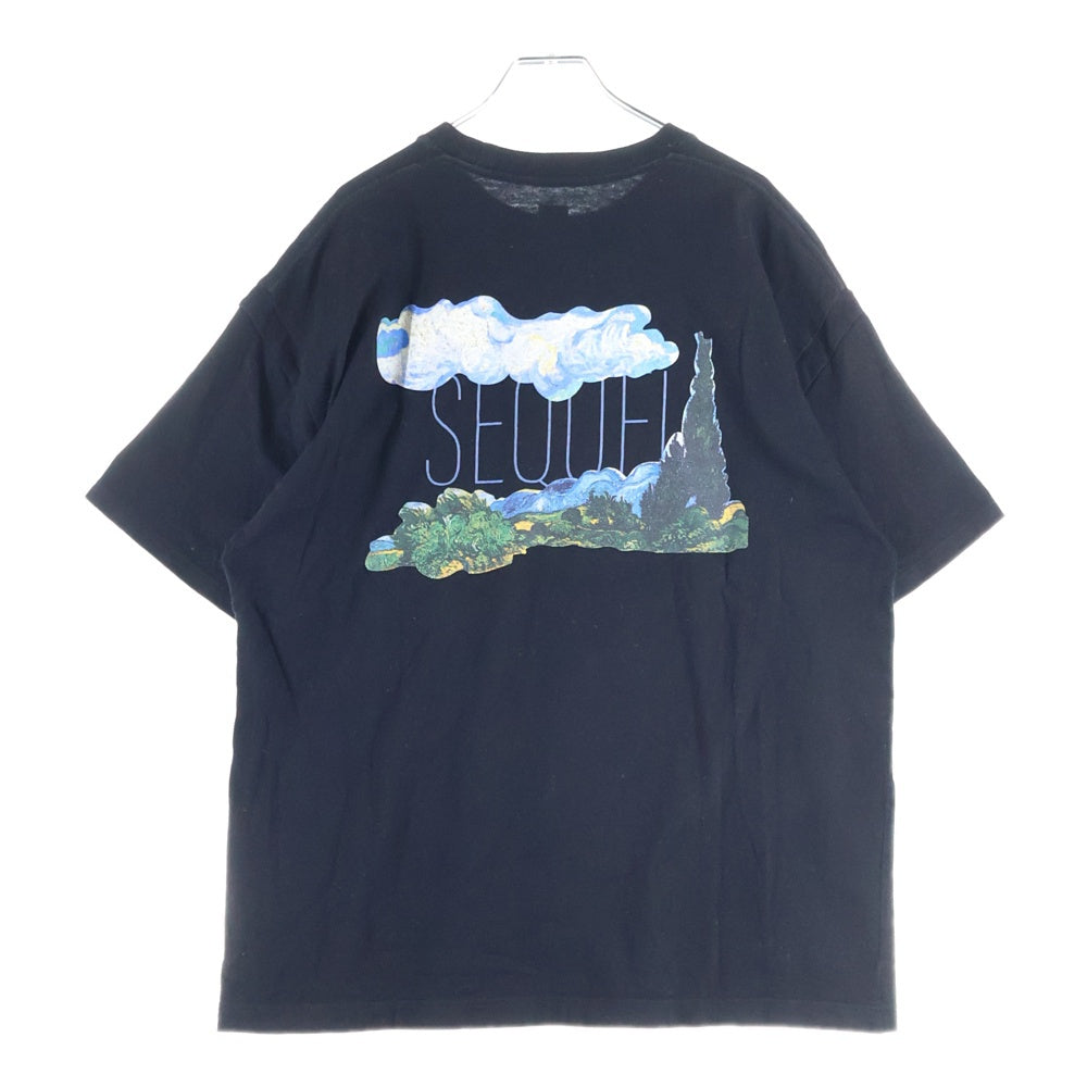 SEQUEL(シークエル) 24SS オイル ペインティング ロゴプリント クルーネック 半袖Tシャツ カットソー ブラック SQ-24SS-ST-03