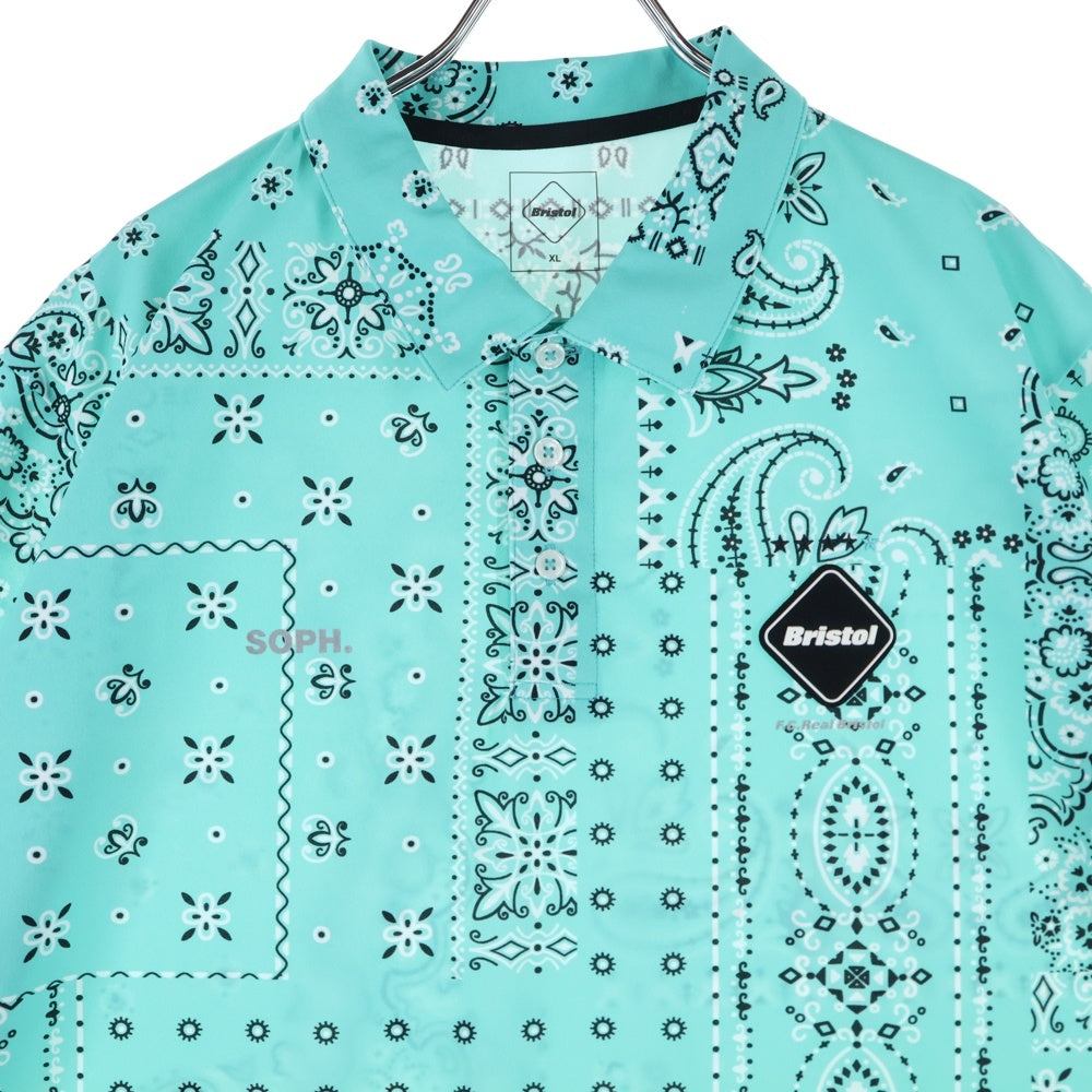 F.C.R.B./F.C.Real Bristol/FCRB(エフシーアールビー/エフシーレアルブリストル) 胸ロゴワッペン バンダナ総柄 半袖ポロシャツ ライトグリーン FCRB-230036