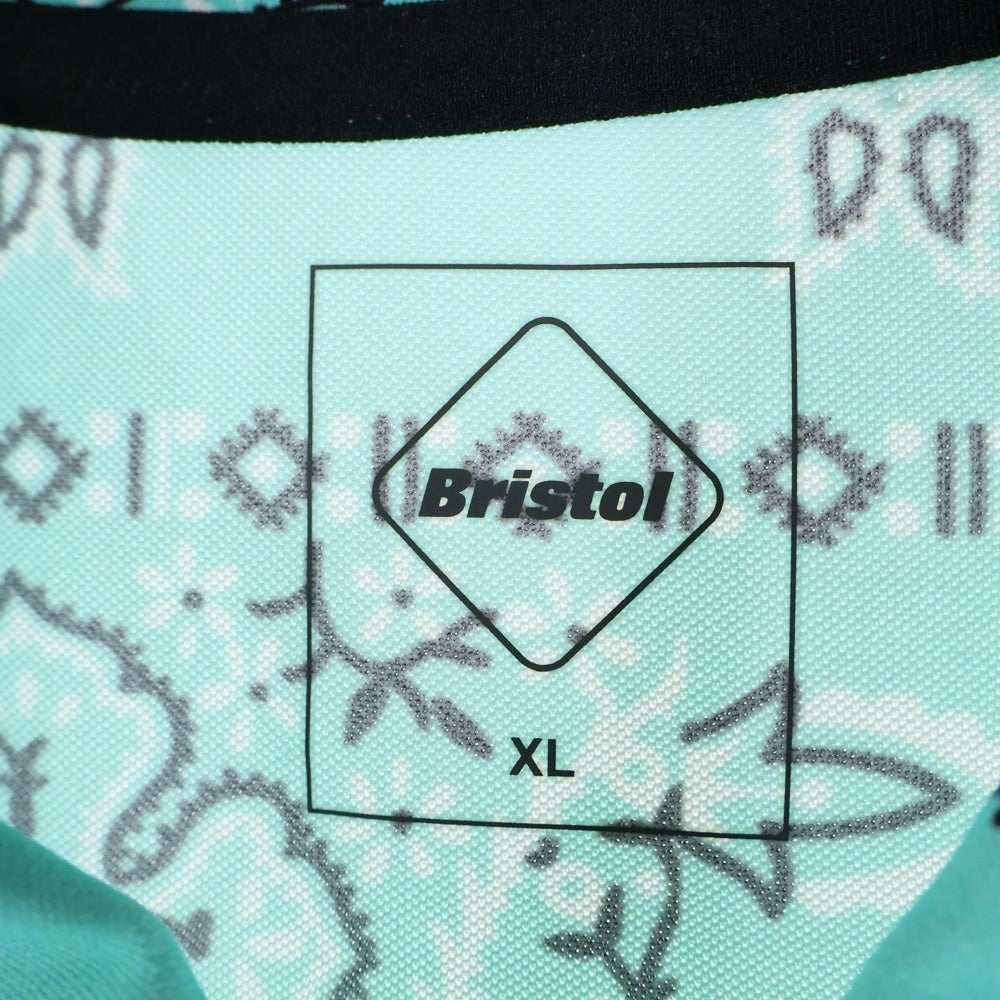F.C.R.B./F.C.Real Bristol/FCRB(エフシーアールビー/エフシーレアルブリストル) 胸ロゴワッペン バンダナ総柄 半袖ポロシャツ ライトグリーン FCRB-230036