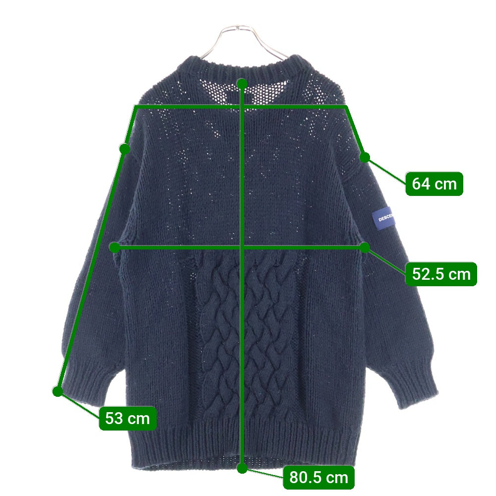 DESCENDANT(ディセンダント) 20AW FADED CABLE KNIT フェイデット ローゲージ クルーネック ケーブル ニット セーター ブラック 202MADS-KNM02