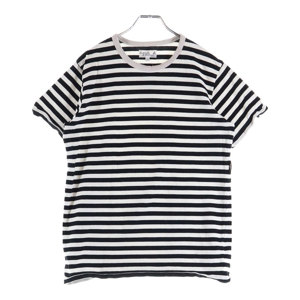 agnes b. homme(アニエスベーオム) 日本製 コットン ボーダー 半袖Tシャツ カットソー ブラック/ホワイト 8807J008