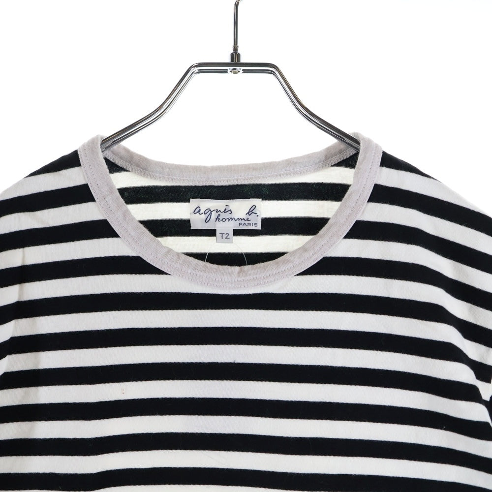 agnes b. homme(アニエスベーオム) 日本製 コットン ボーダー 半袖Tシャツ カットソー ブラック/ホワイト 8807J008