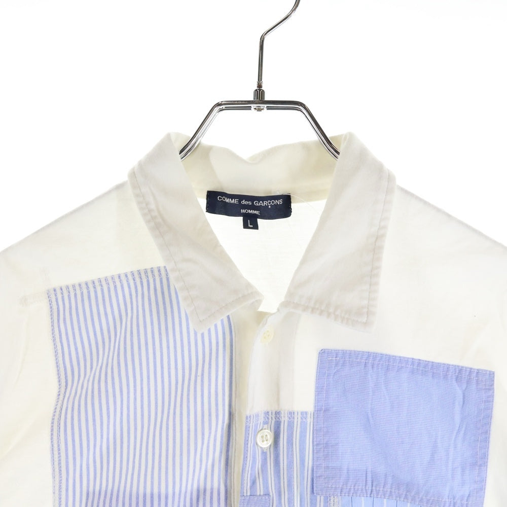 COMME des GARCONS HOMME(コムデギャルソンオム) 17SS AD2016 パッチワークデザイン コットン 半袖ポロシャツ ホワイト/ブルー HS-T003